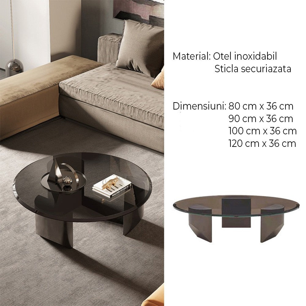Masa cafea premium, sticla securizata si otel inoxidabil Glassy, Homedit - Image 7