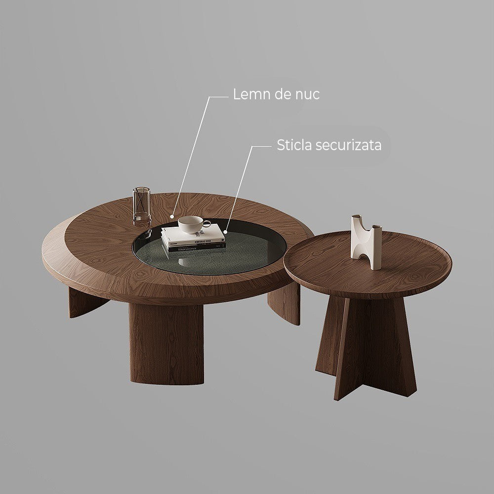 Set Masa cafea premium, nuc si sticla securizata Walnut, Homedit - Image 8