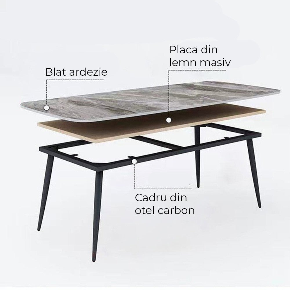 Masa dining lemn si piatra naturala Highness, masa bucatarie, Homedit - Image 9