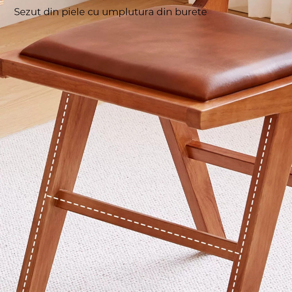 Scaun lemn masiv si piele premium Ero, Homedit - Image 9