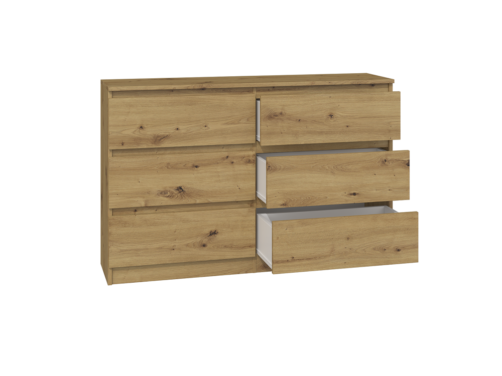 Comodă Modernă Malwa M6/120 cu 6 Sertare, 120 x 75 x 30 cm, Stejar Artisan, Homedit
