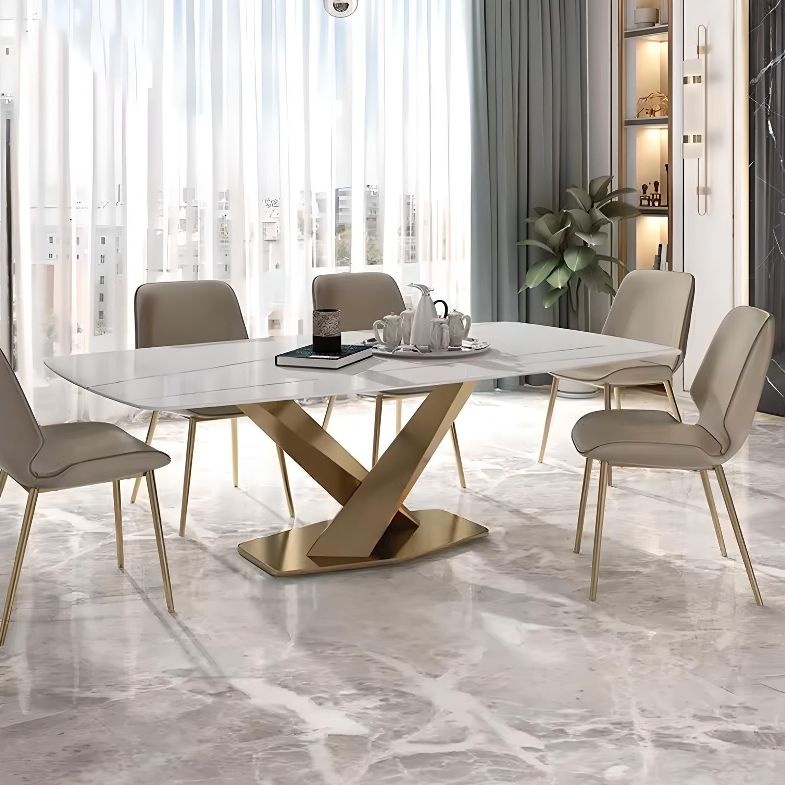 Masa dining oțel galvanizat si piatra naturala premium MaestroGold, Homedit - Image 4