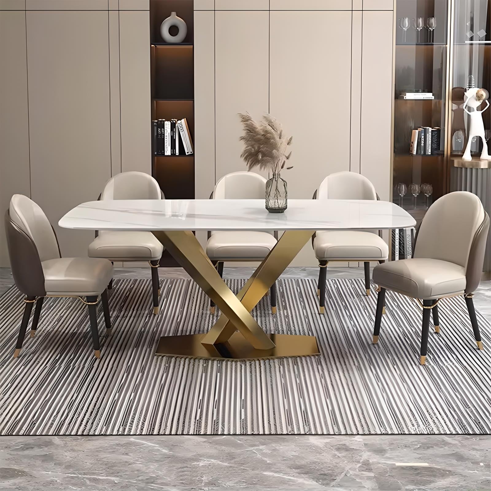 Masa dining oțel galvanizat si piatra naturala premium MaestroGold, Homedit - Image 5