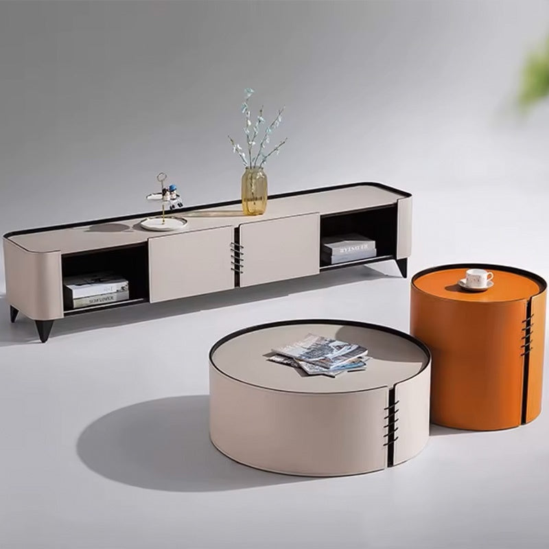 Set Comoda TV si masuta cafea premium, lemn masiv si piele Malibu, Homedit - Image 2