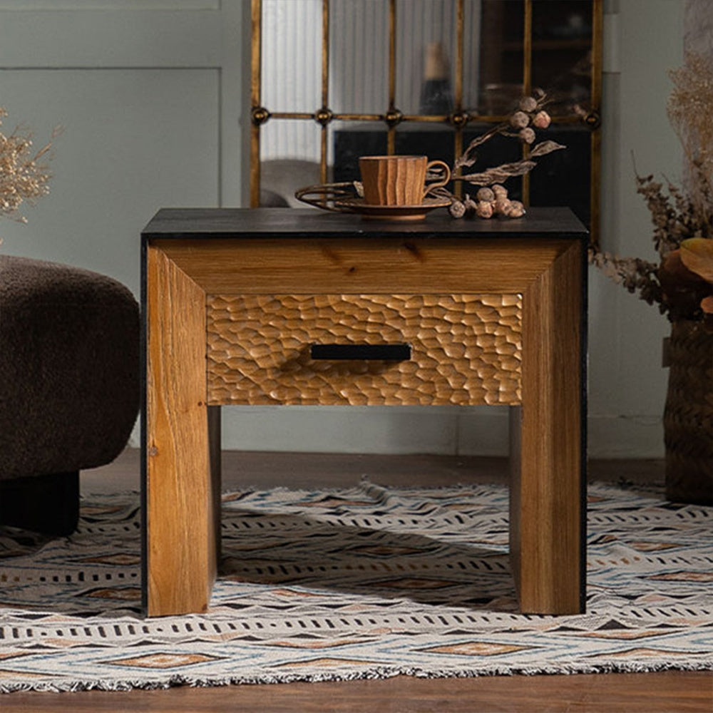 Noptiera, 58 cm x 51 cm x 45 cm din lemn masiv Wabi D, Homedit - Image 2