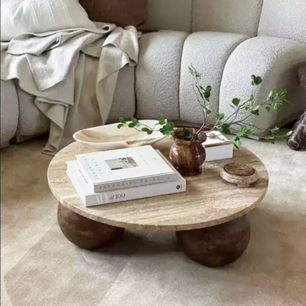 Masuta de cafea din lemn de stejar si marmura, 90 cm x 90 cm x 30 cm Bill, Homedit - Image 3