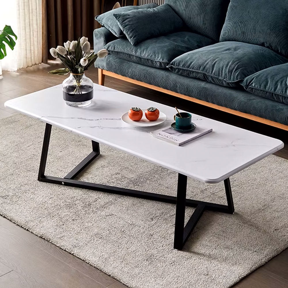 Masuta cafea, 120 cm x 60 cm x 45 cm, masuta premium White Marble din lemn si otel, Homedit - Image 2