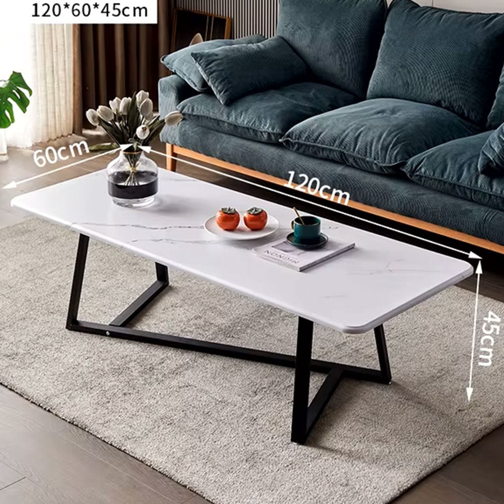 Masuta cafea, 120 cm x 60 cm x 45 cm, masuta premium White Marble din lemn si otel, Homedit - Image 3