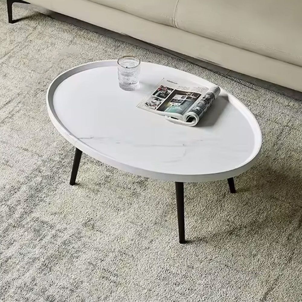 Masuta de cafea MDF infoliat, 80 cm x 55 cm x 38 cm, masuta living premium Alb Marmura, Homedit - Image 2