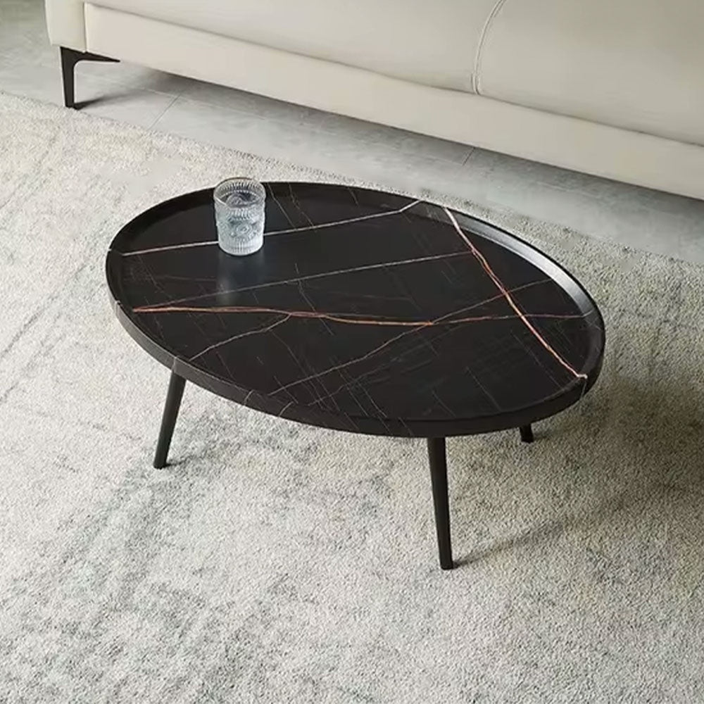 Masuta de cafea din MDF infoliat, 80 cm x 55 cm x 38 cm, masuta living premium Negru Marmura, Homedit - Image 2