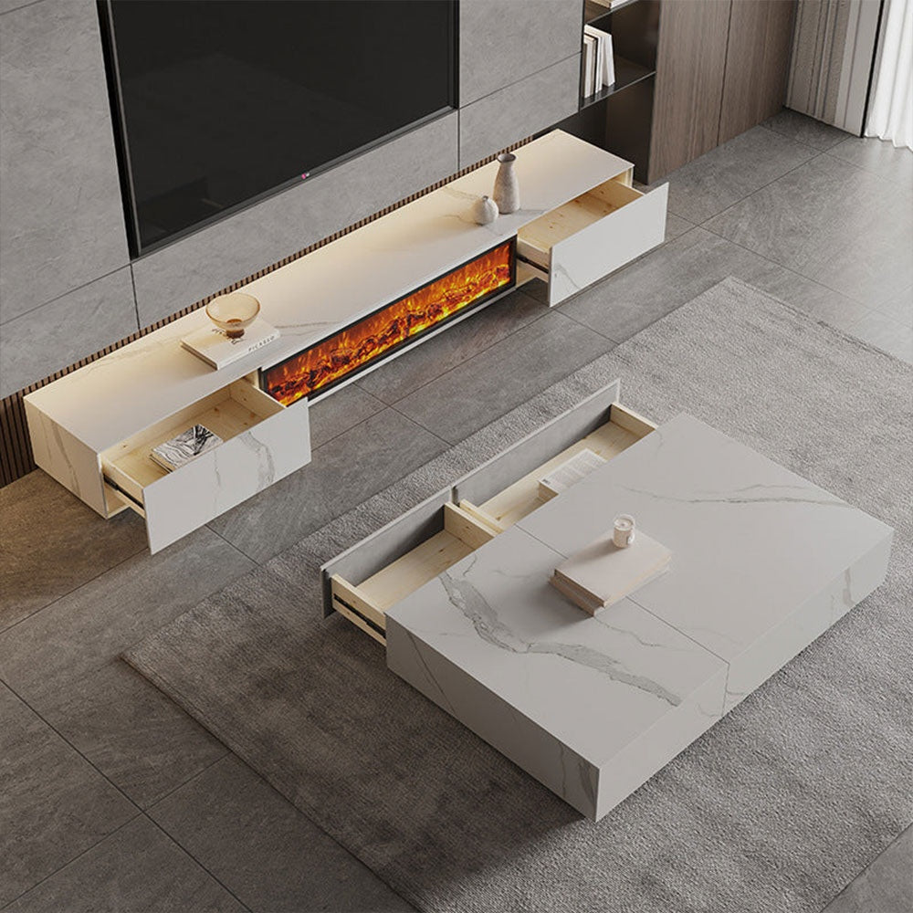 Masuta de cafea Flame din lemn masiv, alb ardezie, 130 cm x 70 cm x 25 cm, Homedit - Image 4