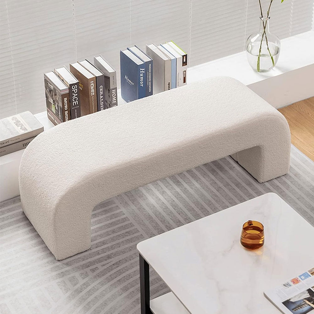 Banca premium Lamb Wood Boucle, alb, Homedit - Image 3