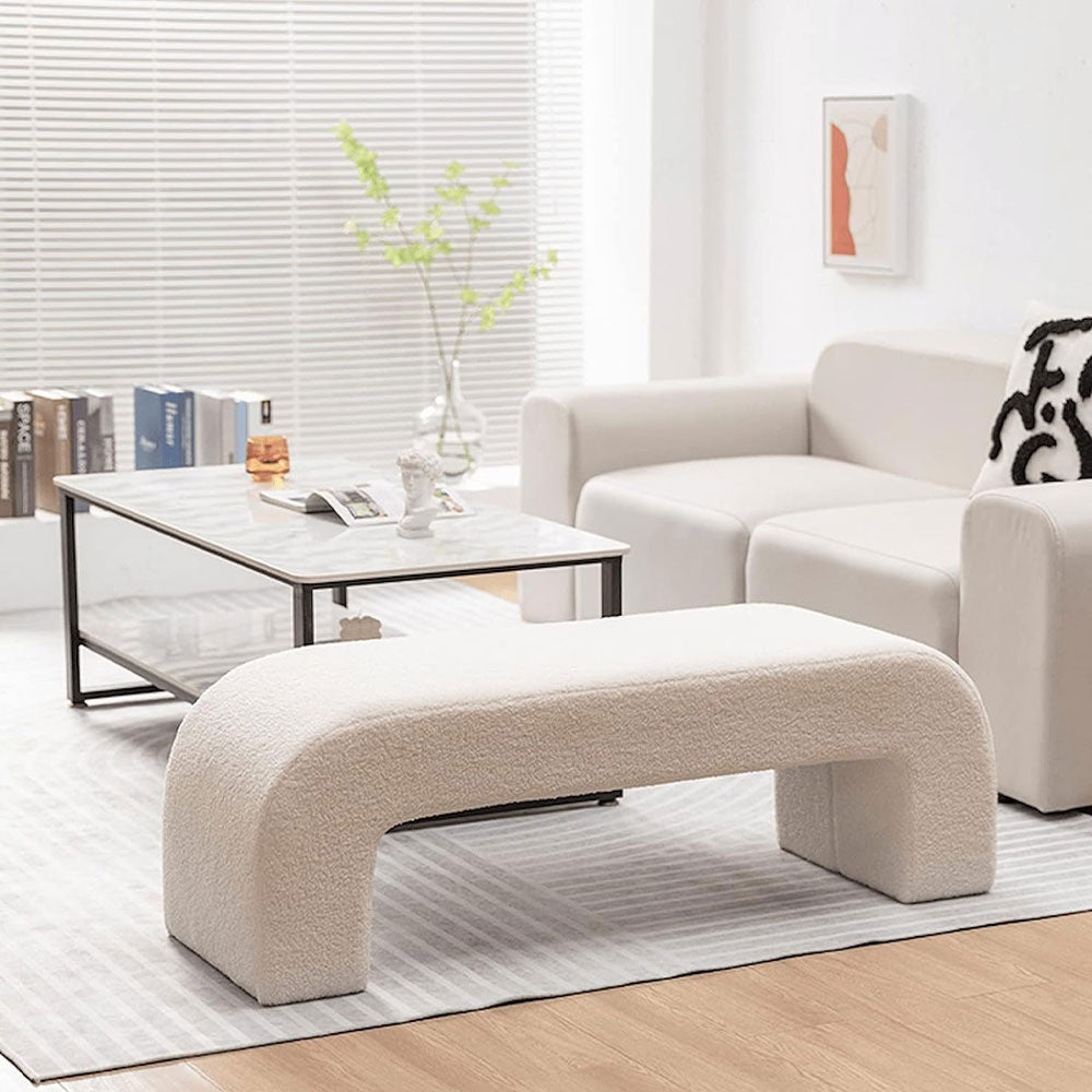 Banca premium Lamb Wood Boucle, alb, Homedit - Image 2