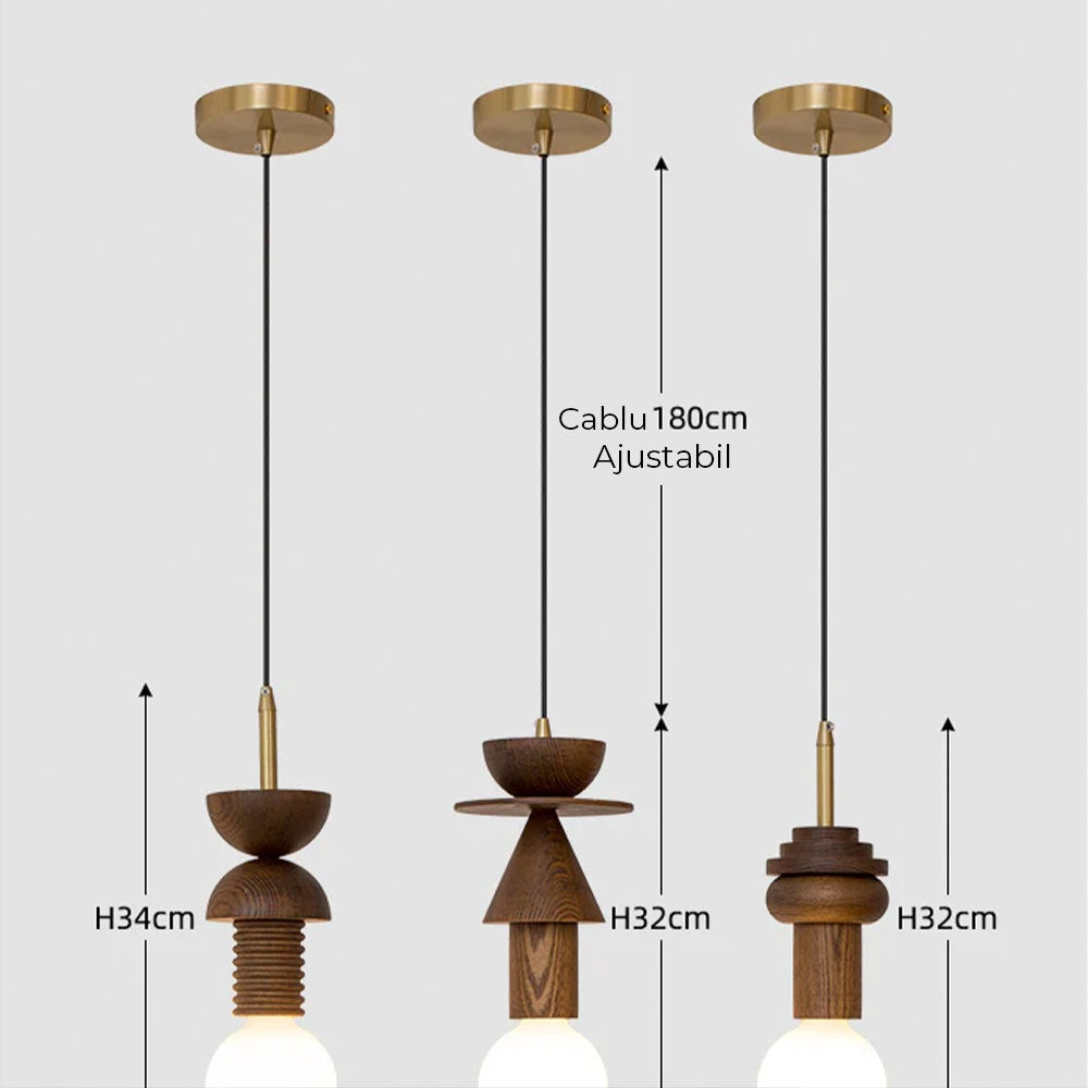 Lampa suspendata Century 3 din lemn de frasin, 9.5 cm x 32 cm, Homedit - Image 7