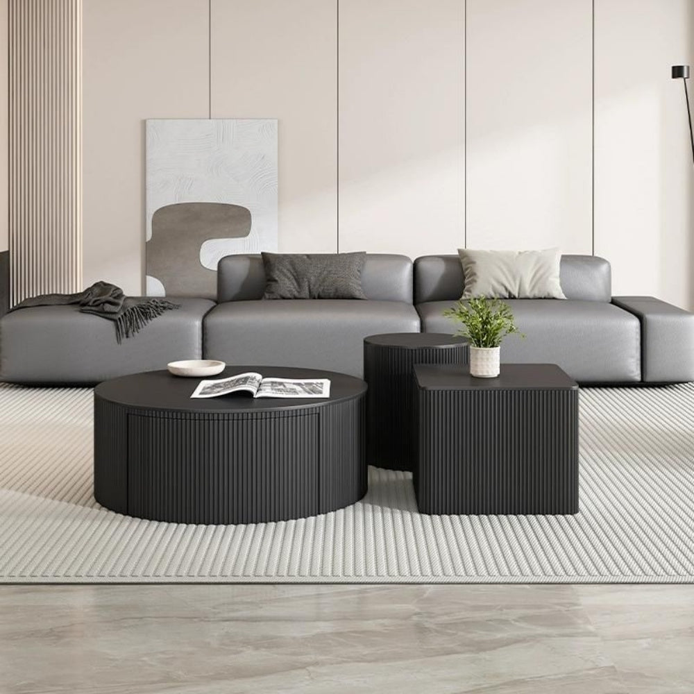 Masuta living rotunda lemn si ardezie Moss, negru, 40 x 40 x 45 cm, Homedit - Image 5