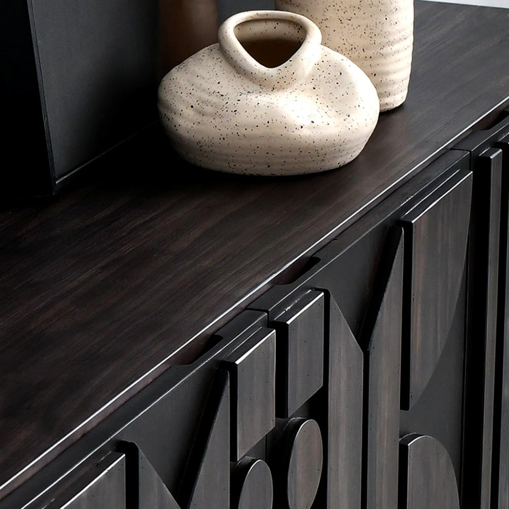 Comoda TV din lemn masiv stejar negru 180 cm premium Geotry, 180 x 40 x 65 cm, Homedit - Image 8