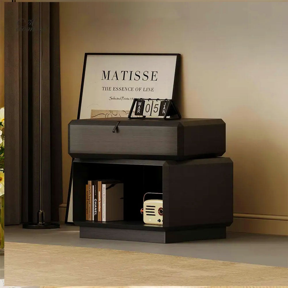 Noptiera din lemn masiv furniruit  Memo, cu sertar rotativ, 50 x 41 x 52 cm, Homedit - Image 2