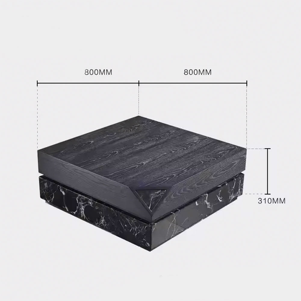 Masa cafea lemn masiv si marmura 80 x 80 x 31 cm Zircon, Homedit - Image 5