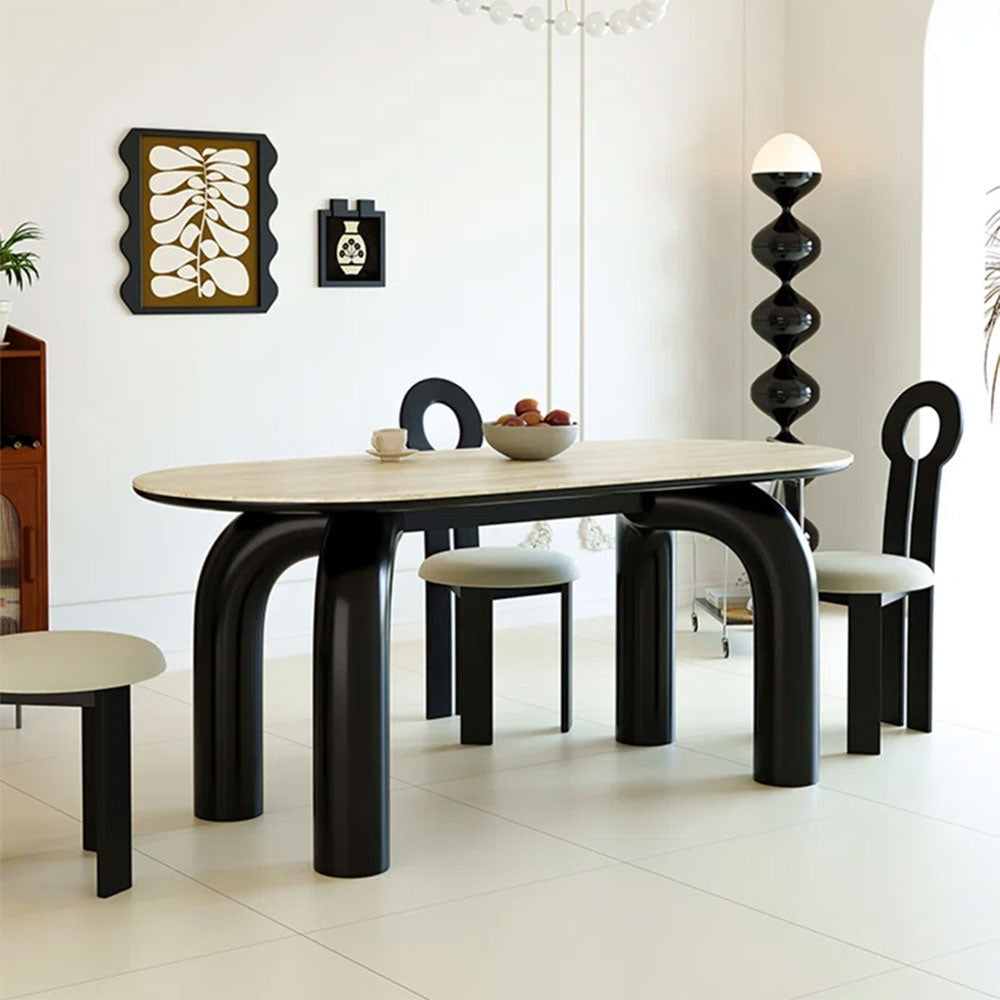 Masa dining negru 160 x 80 cm, lemn masiv, blat ardezie Lion, Homedit - Image 3