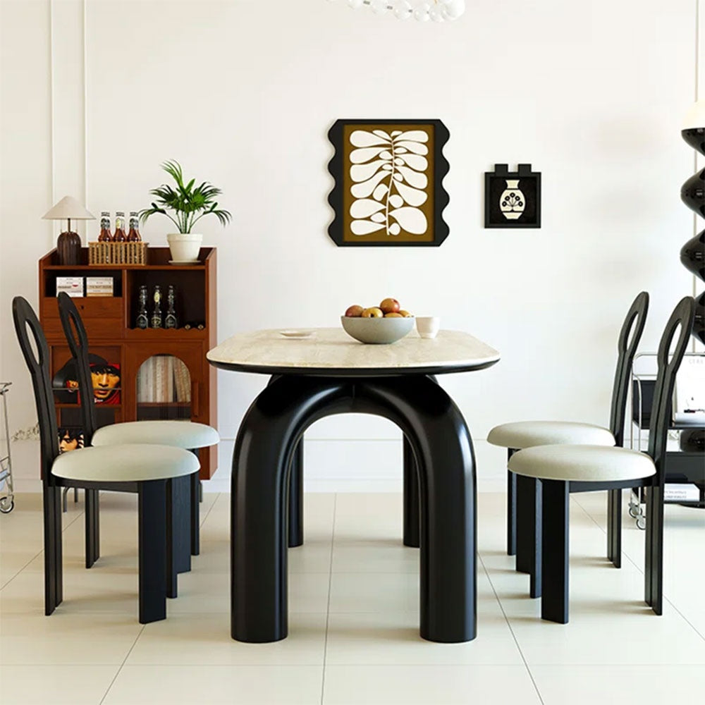 Masa dining negru 160 x 80 cm, lemn masiv, blat ardezie Lion, Homedit - Image 4