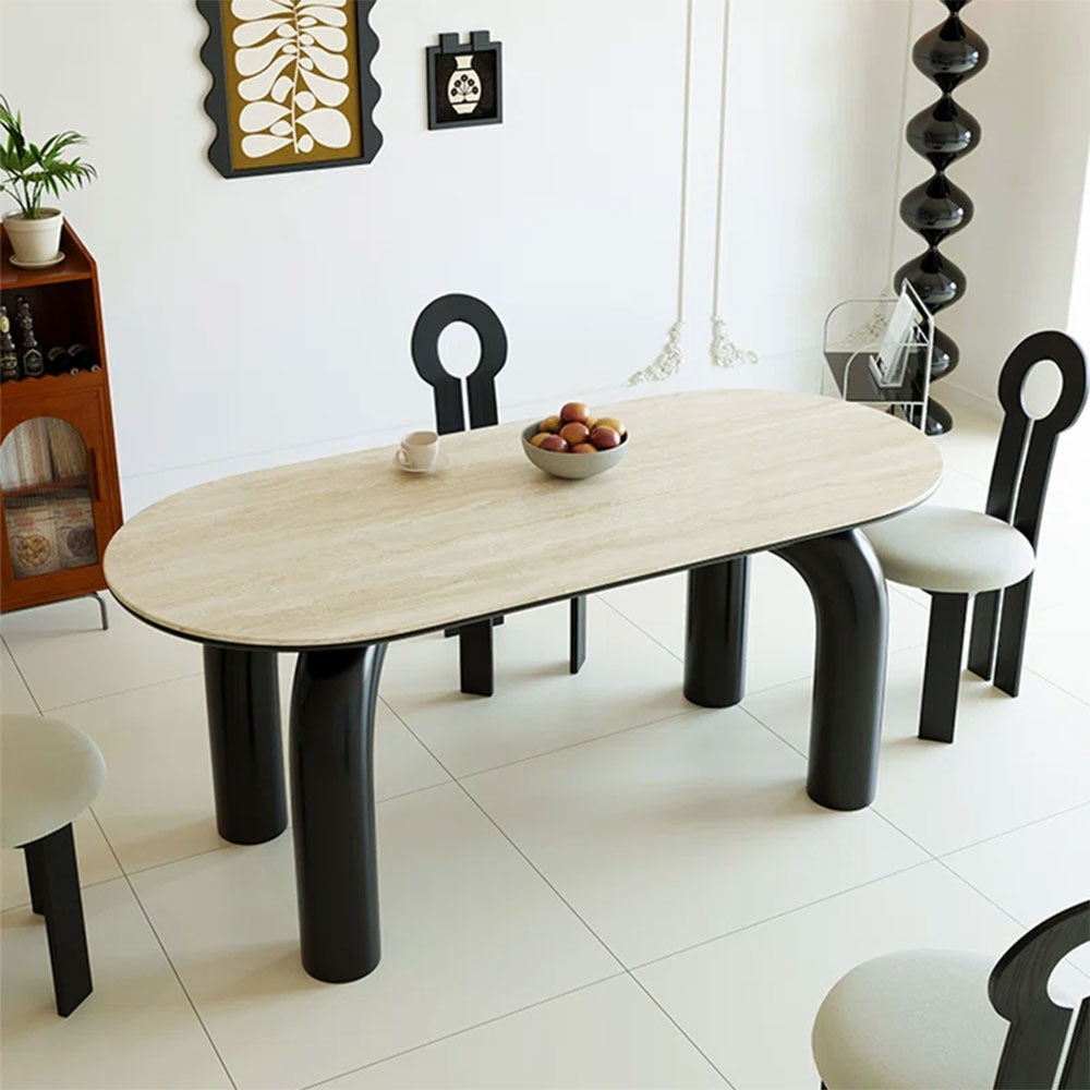 Masa dining negru 160 x 80 cm, lemn masiv, blat ardezie Lion, Homedit - Image 6