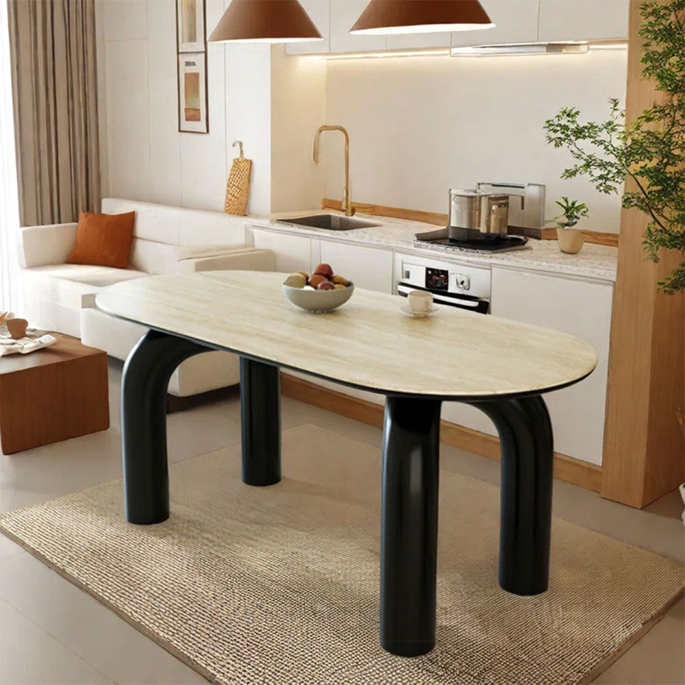 Masa dining negru 160 x 80 cm, lemn masiv, blat ardezie Lion, Homedit - Image 5