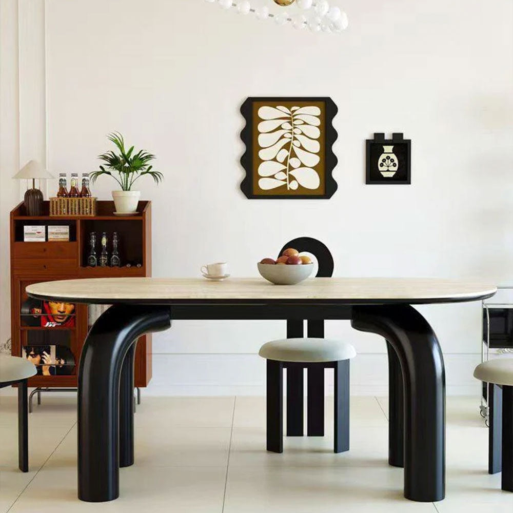 Masa dining negru 160 x 80 cm, lemn masiv, blat ardezie Lion, Homedit - Image 7