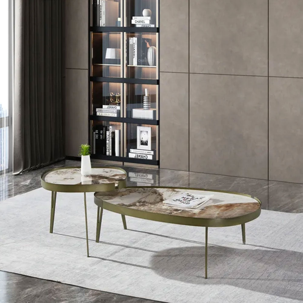 Set Masa cafea premium 110 x 70 x 35 cm / 56 x 56 x 45 cm Capri, blat din piatra, , Homedit - Image 6