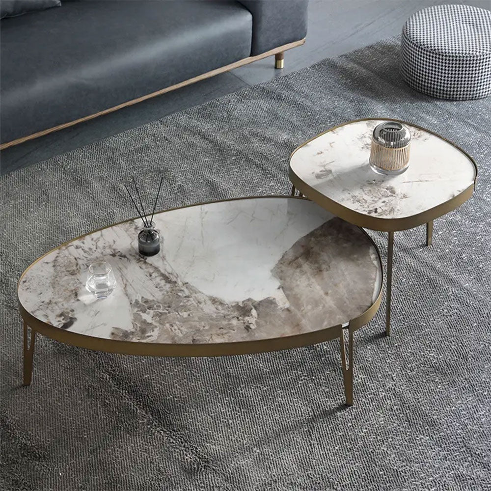 Set Masa cafea premium 110 x 70 x 35 cm / 56 x 56 x 45 cm Capri, blat din piatra, , Homedit - Image 5