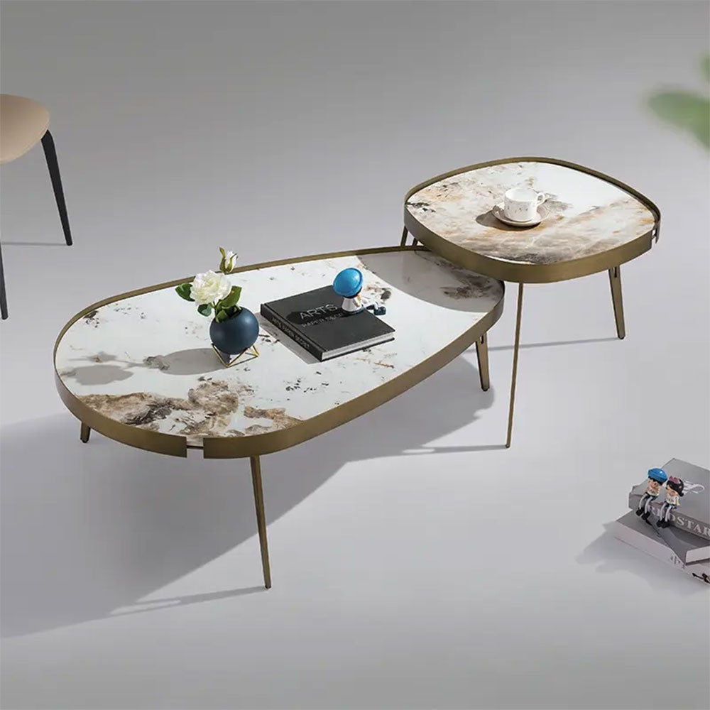 Set Masa cafea premium 110 x 70 x 35 cm / 56 x 56 x 45 cm Capri, blat din piatra, , Homedit - Image 4