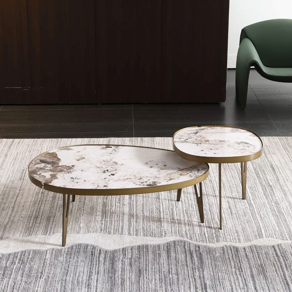 Set Masa cafea premium 110 x 70 x 35 cm / 56 x 56 x 45 cm Capri, blat din piatra, , Homedit - Image 3
