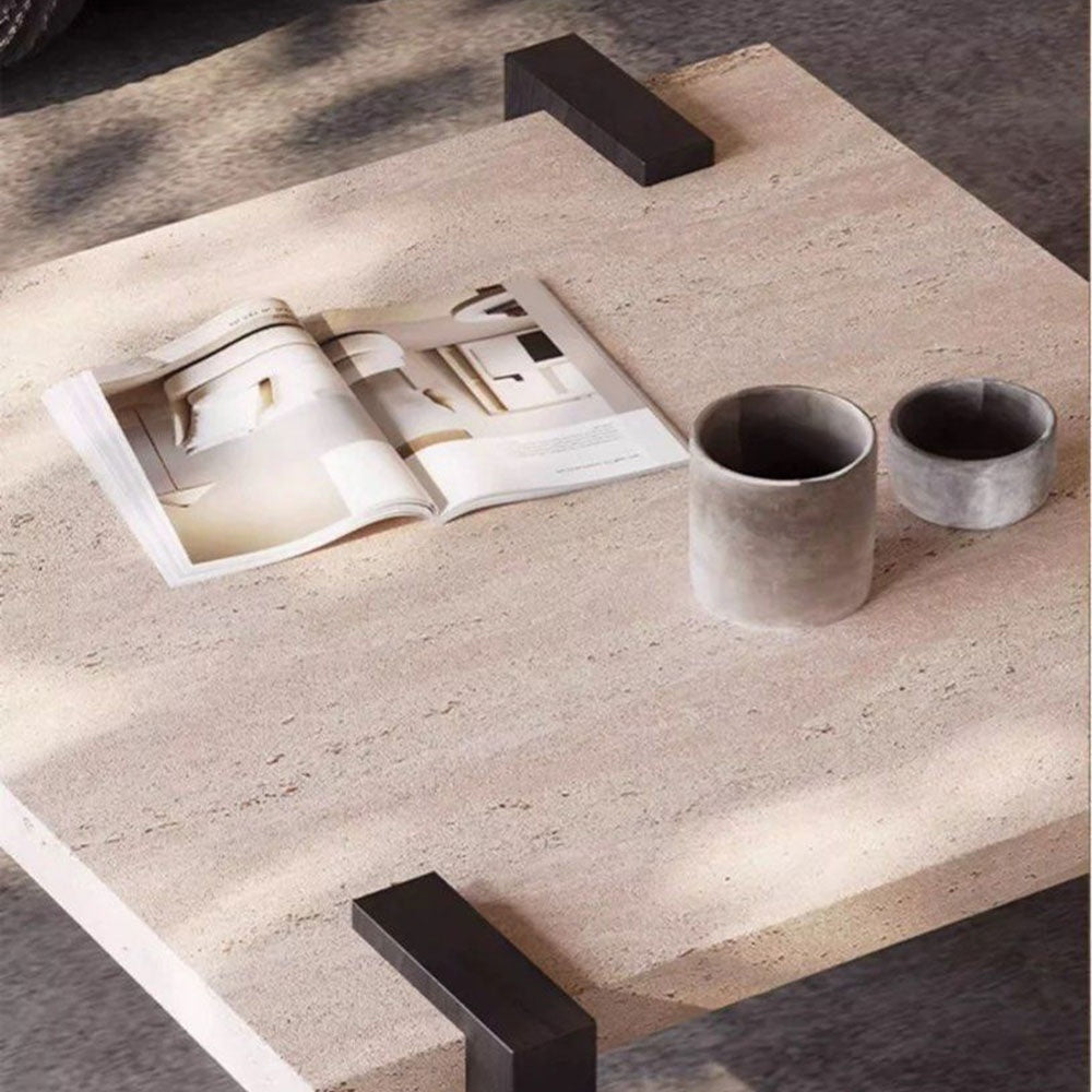 Masa de cafea,80 x 80 lemn si travertin Palma , Homedit - Image 6