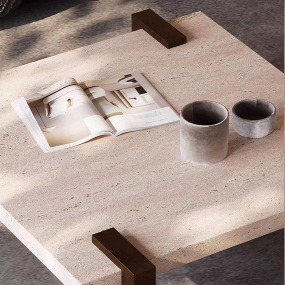 Masa de cafea,80 x 80 lemn si travertin Palma , Homedit - Image 7