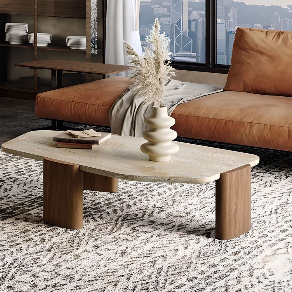 Masa de cafea lemn masiv si travertin 110 x 51 x 35 cm Pensive, Homedit - Image 4