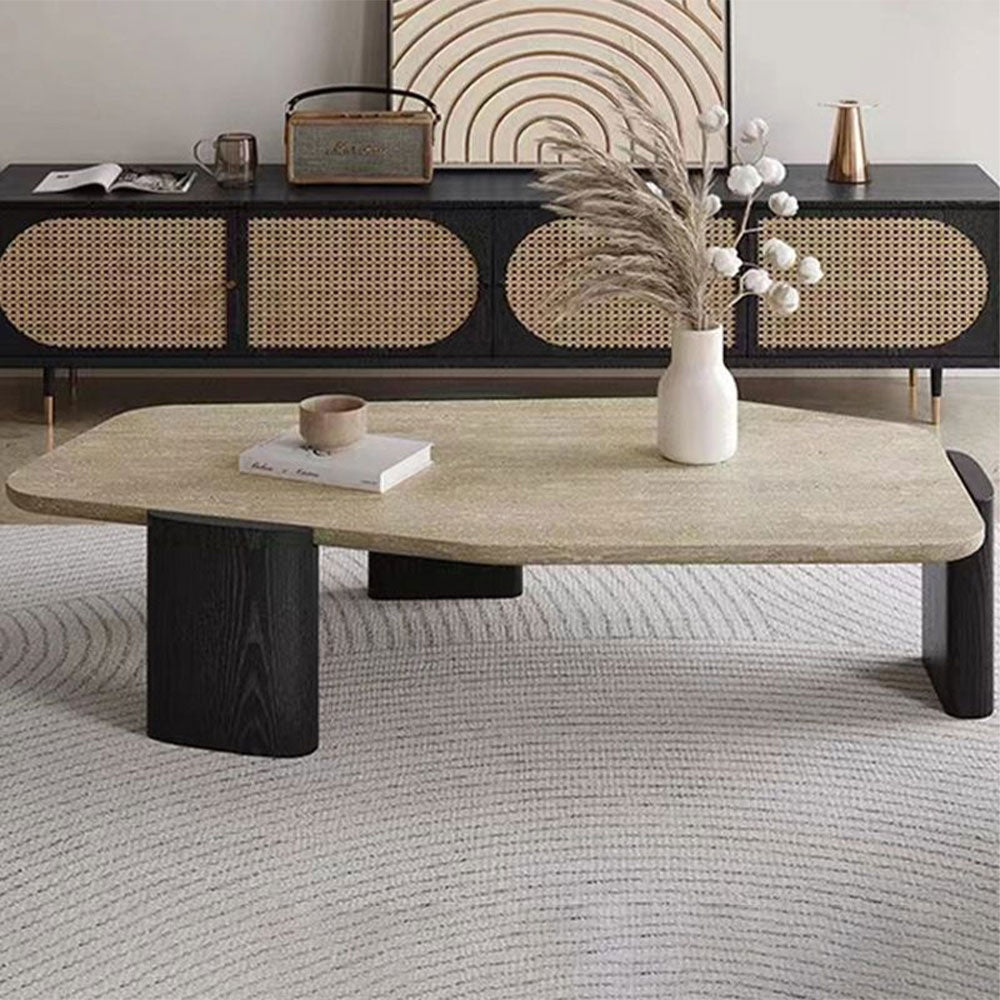 Masa de cafea lemn masiv si travertin 110 x 51 x 35 cm Pensive, Homedit - Image 7