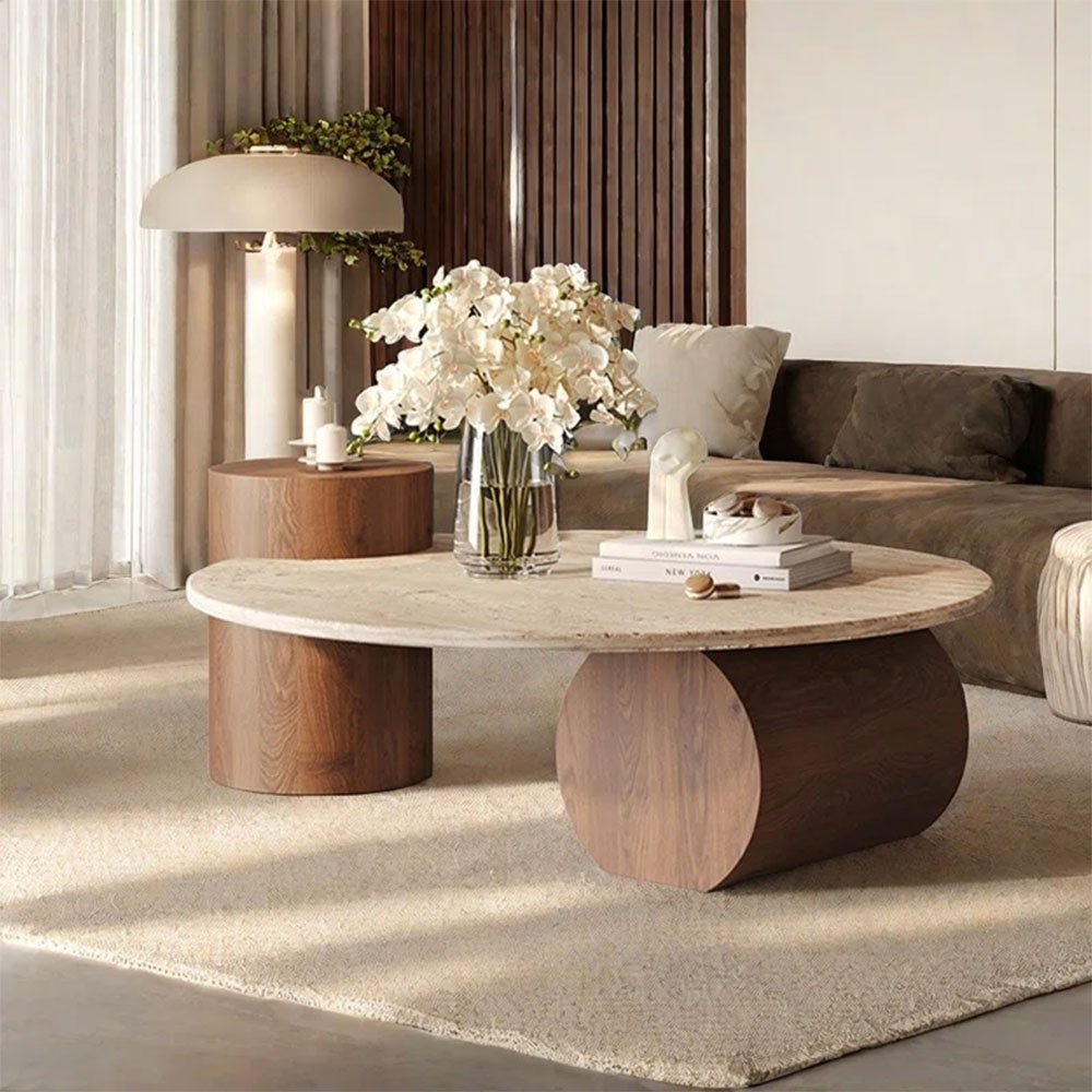 Masa cafea premium lemn masiv si Terrazzo, 90 cm Dune, Homedit - Image 3