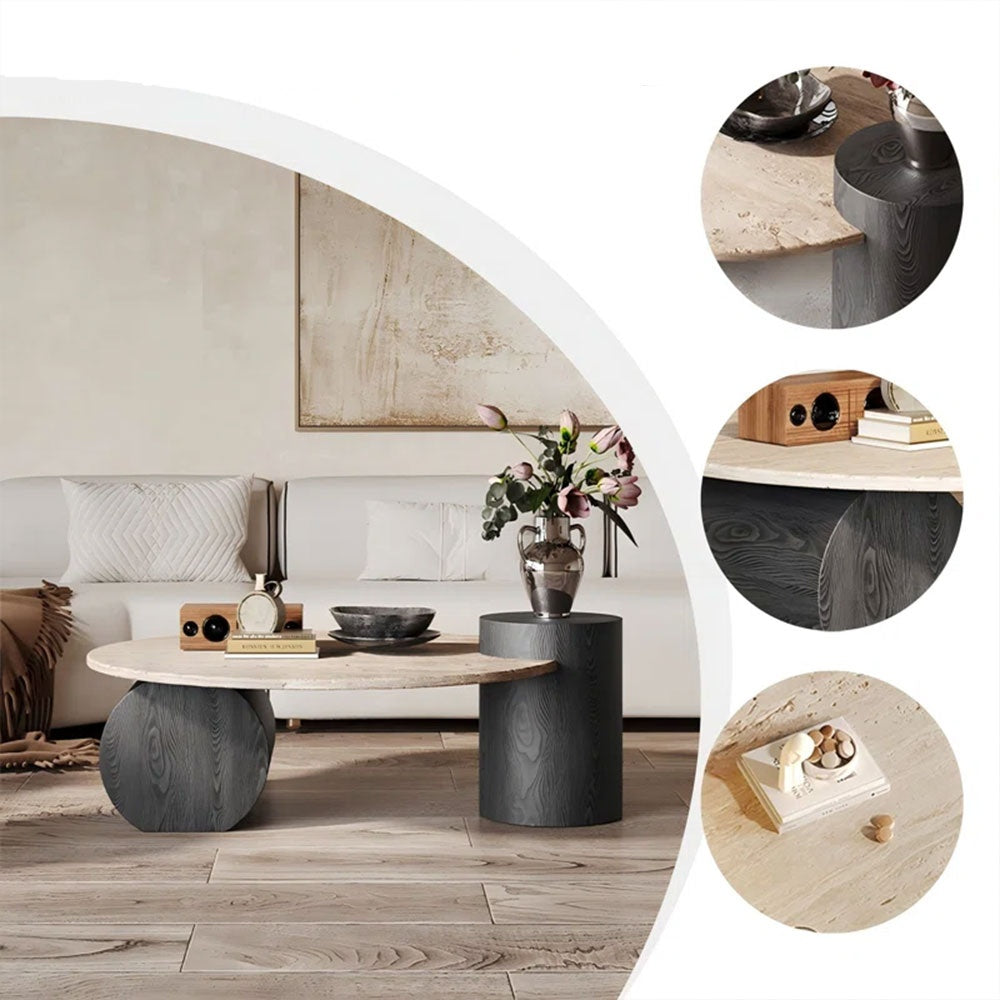 Masa cafea premium lemn masiv si Terrazzo, 90 cm Dune, Homedit - Image 8