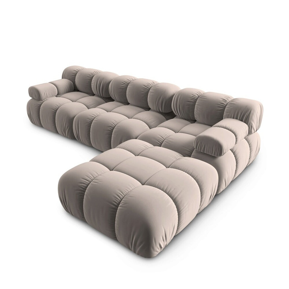 Canapea premium modulara din catifea Bellis, 288 x 96 cm, taburet 96 x 96 cm, bej, Homedit - Image 3