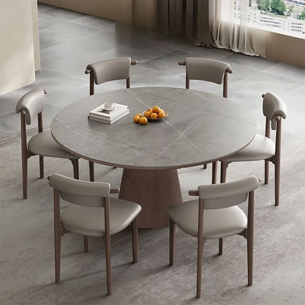 Masa extensibila 150 x 90 x 75 cm lemn masiv si ardezie gri Jhonson, masa dining rotunda, Homedit - Image 6