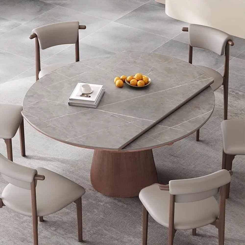 Masa extensibila 150 x 90 x 75 cm lemn masiv si ardezie gri Jhonson, masa dining rotunda, Homedit - Image 4
