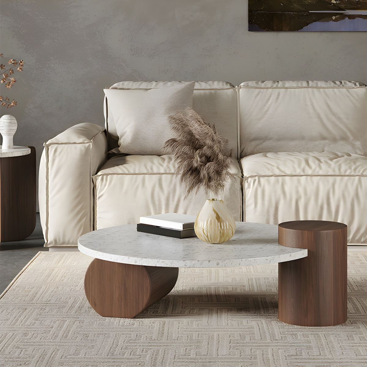 Masa cafea premium lemn masiv si Terrazzo, 90 cm Dune, Homedit - Image 2