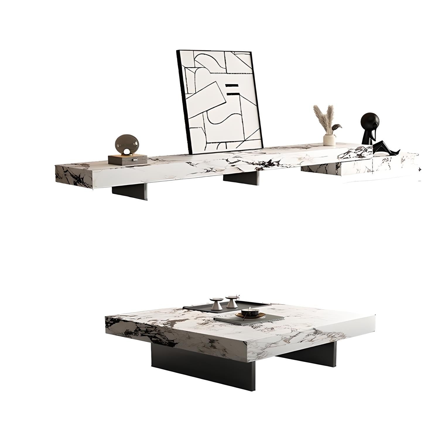 Set consola tv extensibila si masa cafea premium Marb, Homedit - Image 2