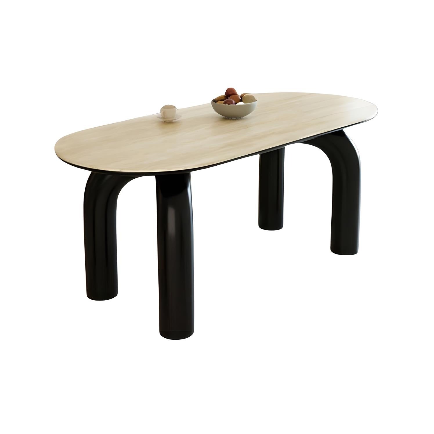 Masa dining negru 160 x 80 cm, lemn masiv, blat ardezie Lion, Homedit - Image 2