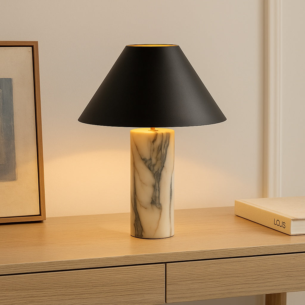lampa de birou cu abajur textil si baza de marmura lumo, 32 cm x 39 cm, homedit - Image 4
