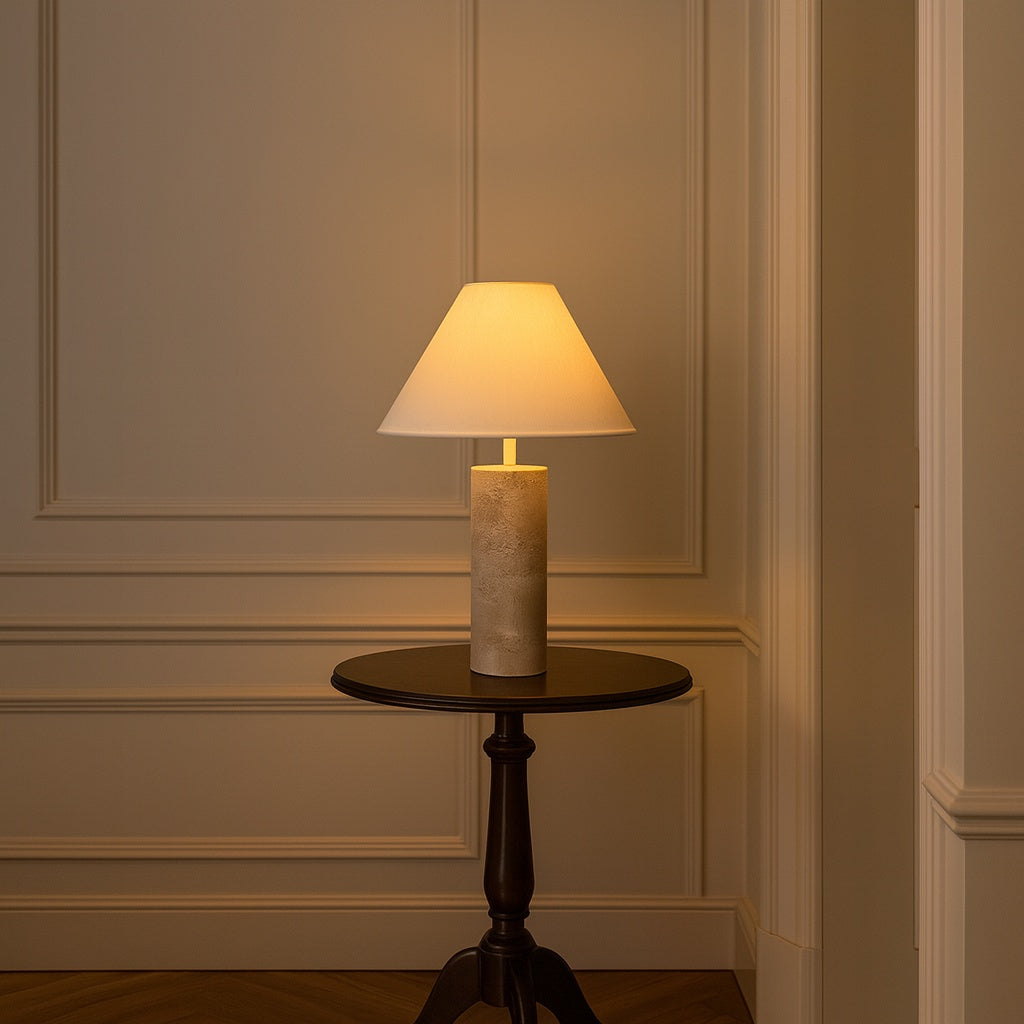 lampa din piatra naturala si abajur conic textil odet, 30 cm x 42 cm, homedit - Image 3