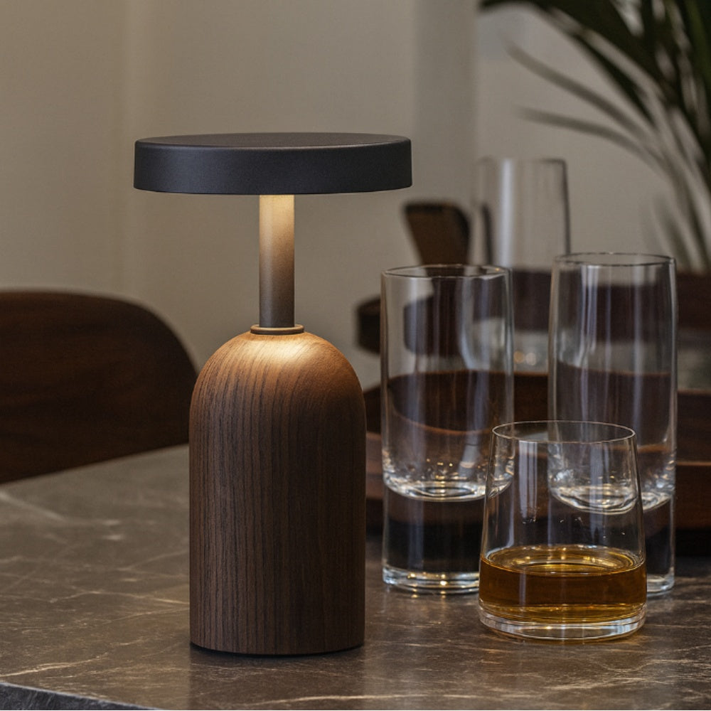 lampa reincarcabila dravon din lemn de nuc si metal, 13 cm x 24 cm, homedit - Image 3