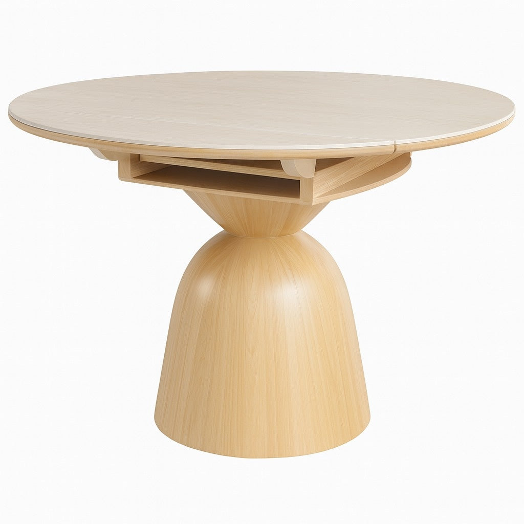 Masa extensibila 130 x 80 x 75 cm lemn masiv si ardezie bej Jhonson, masa dining rotunda, basa bucatarie, Homedit - Image 2