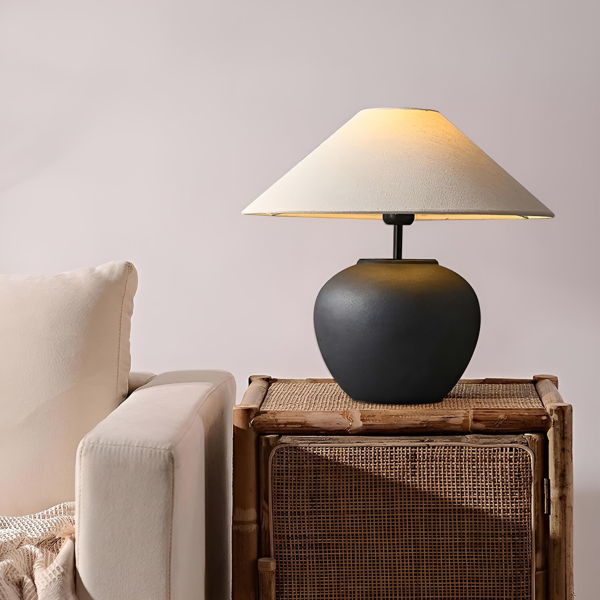 lampa shade, 40 c 36 cm, baza ceramica abajur textil, homedit - Image 6