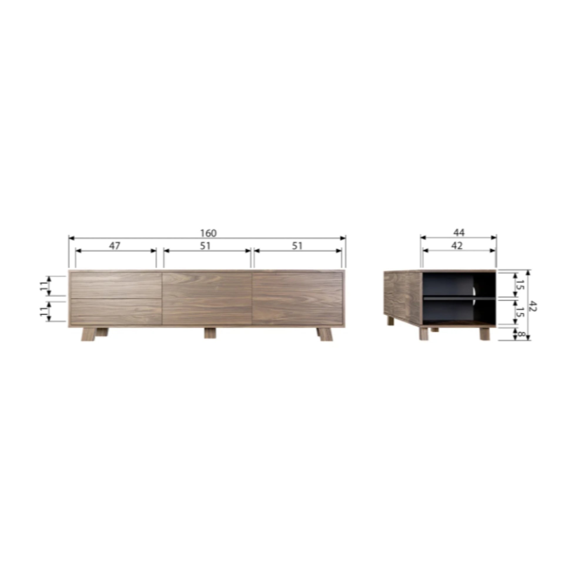 comoda tv lemn masiv de nuc rincol, 42 x 160 x 44 cm, homedit - Image 3