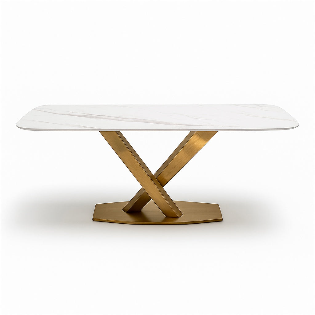 Masa dining oțel galvanizat si piatra naturala premium MaestroGold, Homedit - Image 2